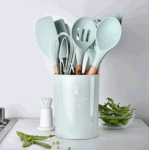 11 piece Wooden Handle w/Silicone Cookware
