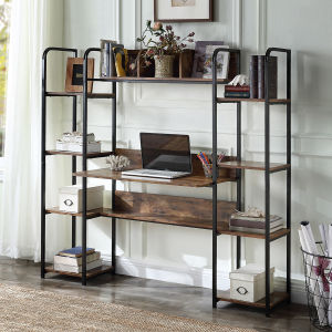 Home Office computer desk with Storage Hutch and double bookcase
